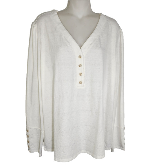 Fortune + Ivy Womens Carrara Button Detail Knit Top White XL Long Button Cuffs - Picture 1 of 10
